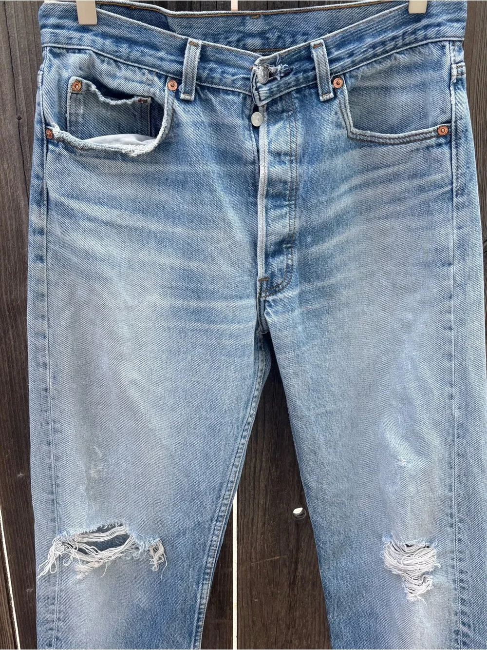 80s Vintage USA Levi’s 501 Distressed Blue Jeans Tagged 34 x 34 Fit 31-32